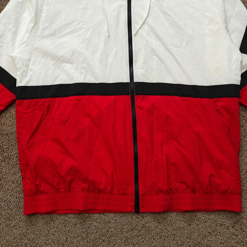 JORDAN Mens Windbreaker Jacket XXL White Red Nylon Colorblock Streetwear